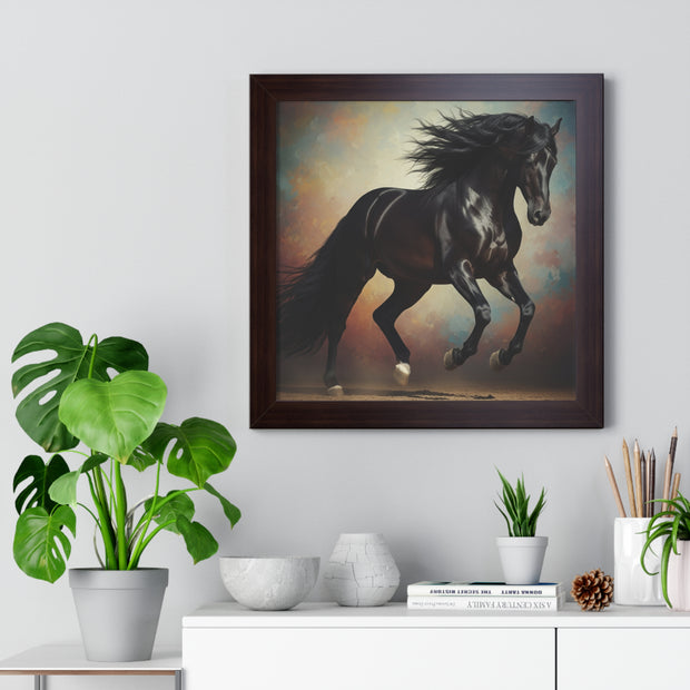 Elegant Black Horse Framed Poster, Horse Wall Art, Equestrian Decor, Animal Lover Gift, Home Office Decoration