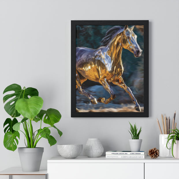 Golden Horse Framed Poster, Equestrian Art, Animal Lover Gift, Home Decor, Wall Art, Gift for Horse Enthusiasts