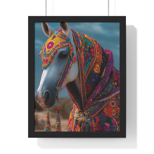 Colorful Horse Portrait - Vertical Framed Poster, Equine Wall Art, Boho Home Decor, Unique Gift for Animal Lovers, Farmhouse Style