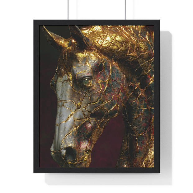 Elegant Horse Framed Art Print | Gold Abstract Horse Wall Decor, Horse Lover Gift, Rustic Home Decor, Equine Print