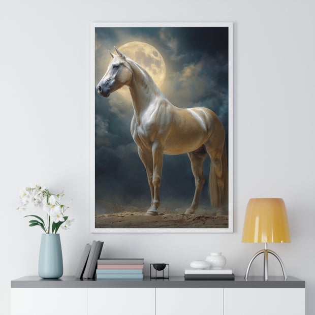 Majestic Horse Vertical Framed Poster | Equestrian Art Decor | Perfect Gift for Horse Lovers | Moonlit Wall Art | Home Office Decoration