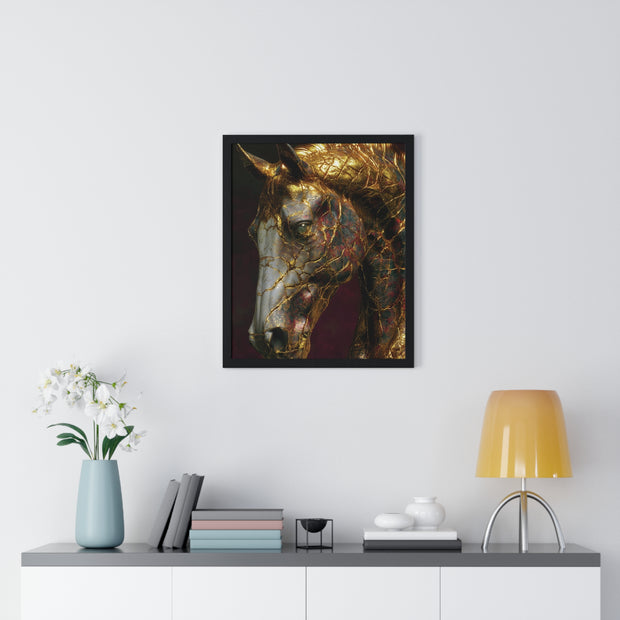 Elegant Horse Framed Art Print | Gold Abstract Horse Wall Decor, Horse Lover Gift, Rustic Home Decor, Equine Print