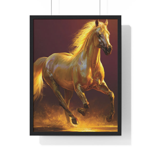 Golden Horse Vertical Framed Poster, Equestrian Decor, Horse Lover Gift, Wall Art, Home Office Decoration