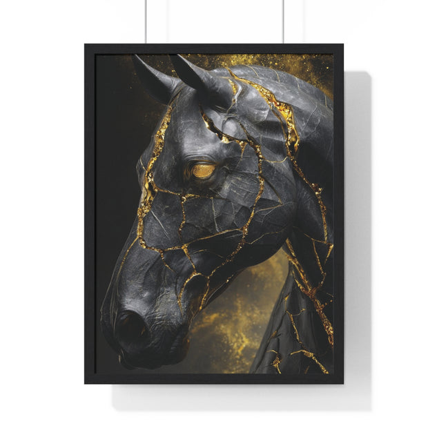 Elegant Horse Framed Art Print, Modern Wall Decor, Unique Home Accent, Gift for Horse Lovers, Art for Living Room, Black Gold Art