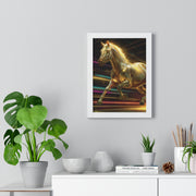 Golden Galloping Horse Vertical Framed Poster, Equine Art, Living Room Decor, Horse Lover Gift, Inspirational Wall Art, Home Aesthetic