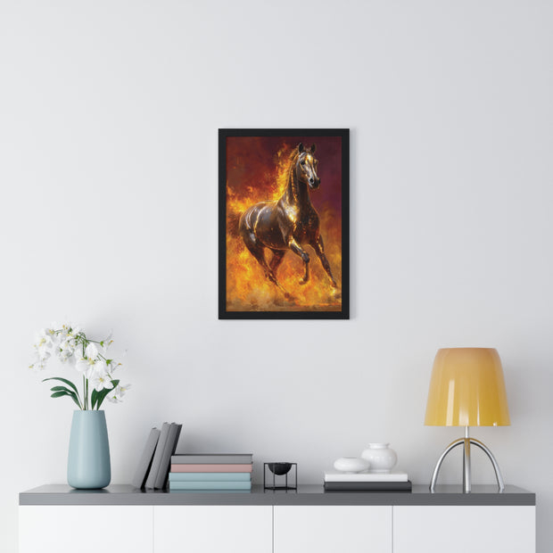 Majestic Fire Horse Vertical Framed Poster, Horse Wall Art, Equestrian Decor, Gift for Animal Lovers, Unique Home Decor