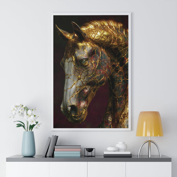 Elegant Horse Framed Art Print | Gold Abstract Horse Wall Decor, Horse Lover Gift, Rustic Home Decor, Equine Print