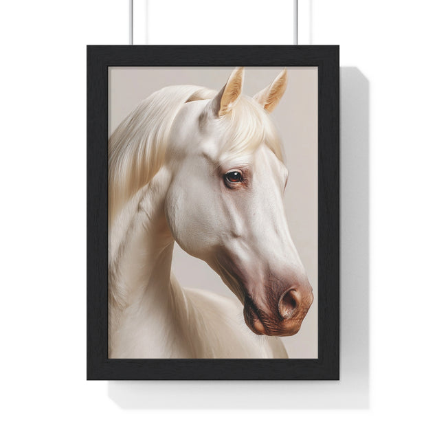 Elegant White Horse Art, Vertical Framed Poster, Horse Decor, Animal Lover Gift, Wall Art, Home Gallery Display