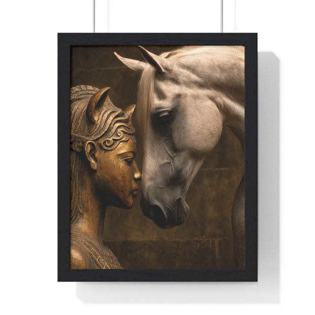 Horse and Statue Framed Art Print, Nostalgic Wall Decor for Horse Lovers, Unique Gift for Home, Equestrian Art, Equine Themed Wall Art