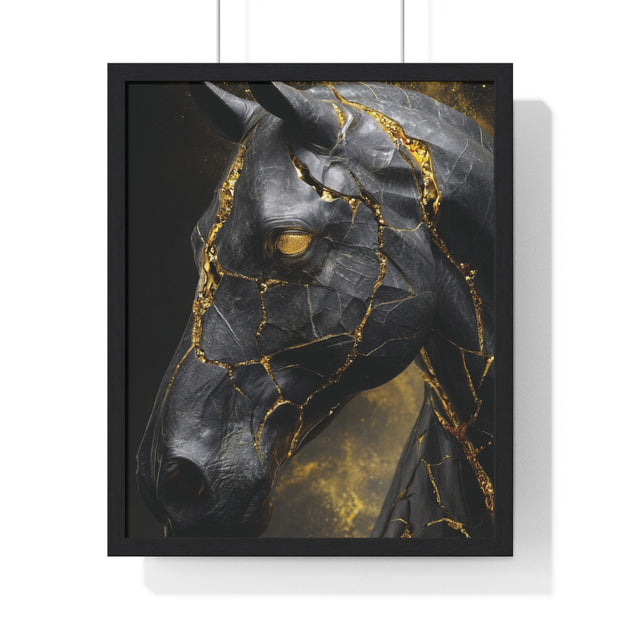Elegant Horse Framed Art Print, Modern Wall Decor, Unique Home Accent, Gift for Horse Lovers, Art for Living Room, Black Gold Art