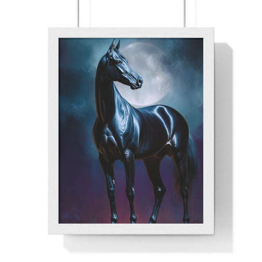 Elegant Black Horse Art Print, Horse Lover Wall Decor, Equestrian Home Decoration, Unique Gift for Animal Lovers, Modern Framed Artwork