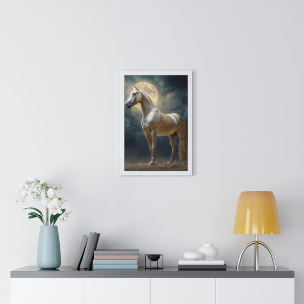 Majestic Horse Vertical Framed Poster | Equestrian Art Decor | Perfect Gift for Horse Lovers | Moonlit Wall Art | Home Office Decoration