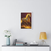 Golden Horse Vertical Framed Poster, Equestrian Decor, Horse Lover Gift, Wall Art, Home Office Decoration