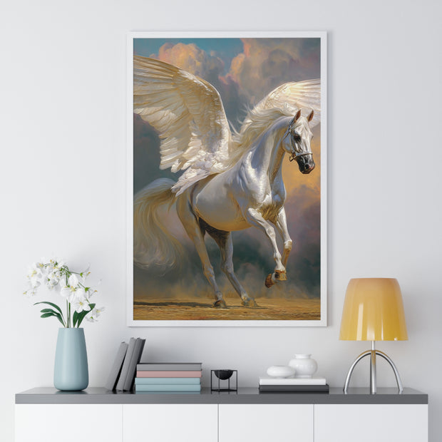 Majestic Pegasus Vertical Framed Poster | Wall Art, Home Decor, Equine Art, Gift for Horse Lovers, Fantasy Art