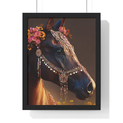 Elegant Horse Decor, Framed Art Print, Boho Wall Art, Horse Lover Gift, Equine Art, Floral Home Decor