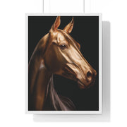 Golden Horse Vertical Framed Poster, Elegant Wall Art, Horse Lover Gift, Modern Home Decor, Animal Art Print
