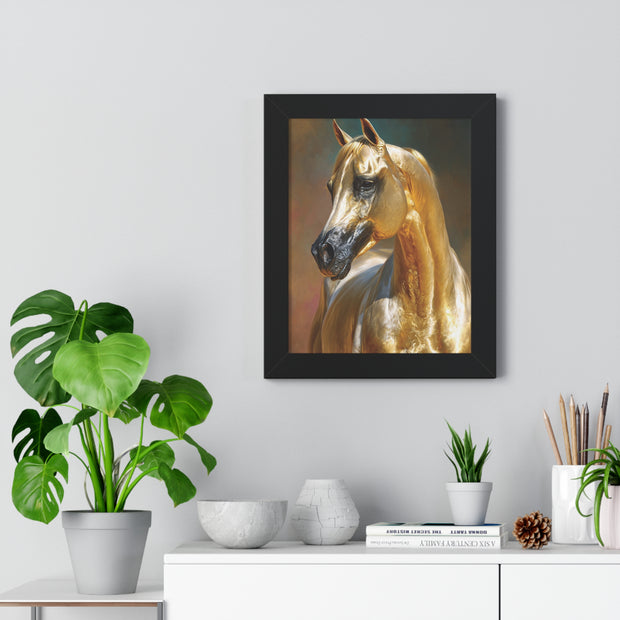 Golden Horse Framed Vertical Poster, Equestrian Decor, Horse Lover Gift, Farmhouse Wall Art, Animal Prints