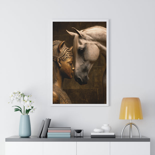 Horse and Statue Framed Art Print, Nostalgic Wall Decor for Horse Lovers, Unique Gift for Home, Equestrian Art, Equine Themed Wall Art