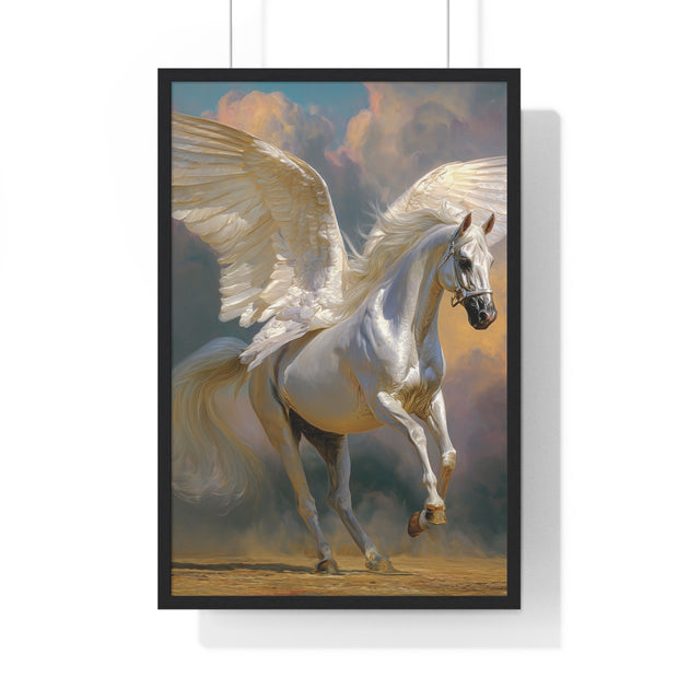 Majestic Pegasus Vertical Framed Poster | Wall Art, Home Decor, Equine Art, Gift for Horse Lovers, Fantasy Art