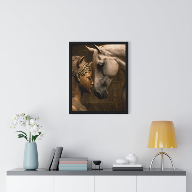 Horse and Statue Framed Art Print, Nostalgic Wall Decor for Horse Lovers, Unique Gift for Home, Equestrian Art, Equine Themed Wall Art
