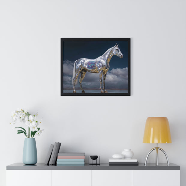 Sleek Metallic Horse Poster, Wall Art, Equine Decor, Animal Lover Gift, Modern Home Decoration, Unique Framed Art