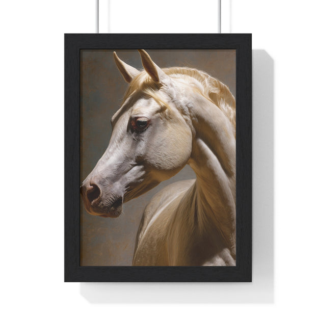 Elegant Horse Framed Art Print, White Horse Wall Decor, Equine Decor, Animal Lover Gift, Rustic Home Wall Art