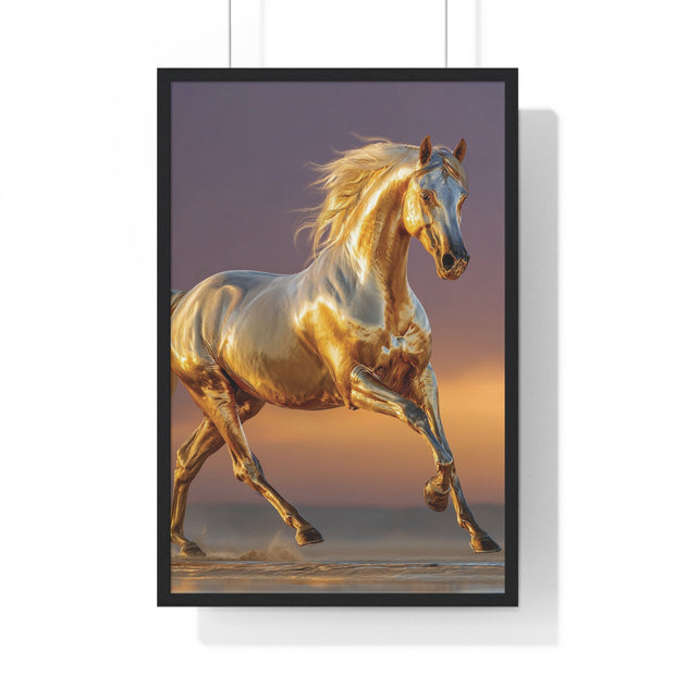 Golden Horse Framed Art Print, Equine Wall Decor, Horse Lover Gift, Equestrian Decor, Animal Home Art, Rustic Farmhouse Wall Art