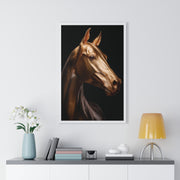 Golden Horse Vertical Framed Poster, Elegant Wall Art, Horse Lover Gift, Modern Home Decor, Animal Art Print
