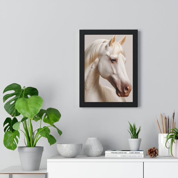 Elegant White Horse Art, Vertical Framed Poster, Horse Decor, Animal Lover Gift, Wall Art, Home Gallery Display