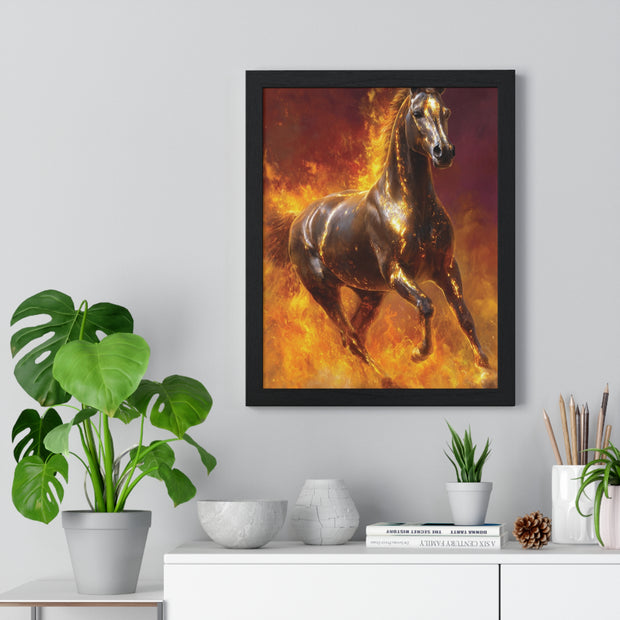 Majestic Fire Horse Vertical Framed Poster, Horse Wall Art, Equestrian Decor, Gift for Animal Lovers, Unique Home Decor