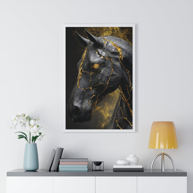 Elegant Horse Framed Art Print, Modern Wall Decor, Unique Home Accent, Gift for Horse Lovers, Art for Living Room, Black Gold Art
