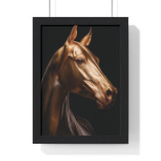Golden Horse Vertical Framed Poster, Elegant Wall Art, Horse Lover Gift, Modern Home Decor, Animal Art Print