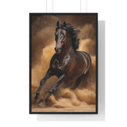 Elegant Galloping Horse Vertical Framed Poster, Equine Art, Horse Lover Gift, Home Decor, Animal Wall Art, Rustic Style, Equine Wall Decor