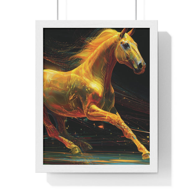 Golden Horse Art Vertical Framed Poster, Equestrian Home Decor, Gallery Wall Artwork, Horse Lover Gift, Vibrant Animal Print