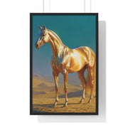 Golden Horse Vertical Framed Poster, Modern Wall Art, Equestrian Decor, Animal Lover Gift, Home Aesthetic
