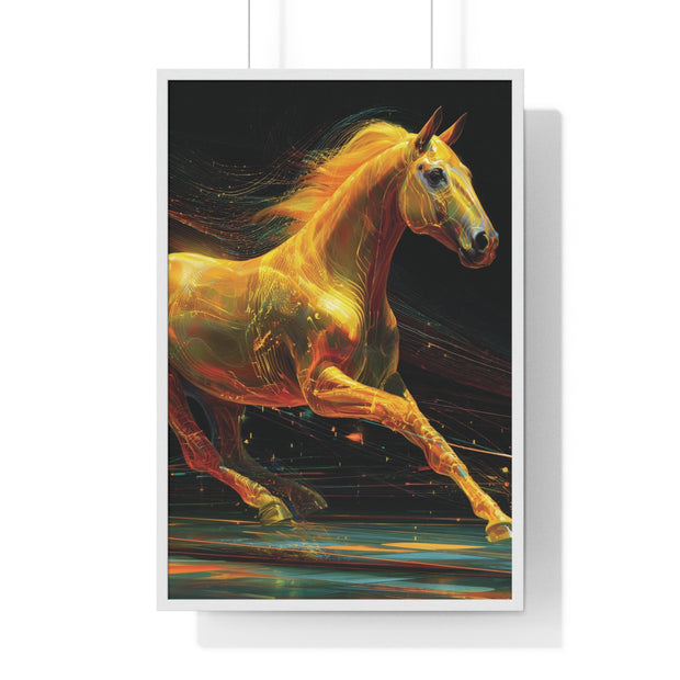 Golden Horse Art Vertical Framed Poster, Equestrian Home Decor, Gallery Wall Artwork, Horse Lover Gift, Vibrant Animal Print