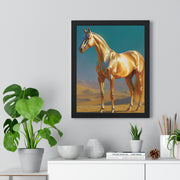 Golden Horse Vertical Framed Poster, Modern Wall Art, Equestrian Decor, Animal Lover Gift, Home Aesthetic