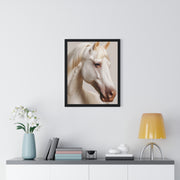 Elegant White Horse Art, Vertical Framed Poster, Horse Decor, Animal Lover Gift, Wall Art, Home Gallery Display