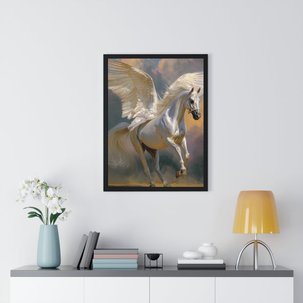 Majestic Pegasus Vertical Framed Poster | Wall Art, Home Decor, Equine Art, Gift for Horse Lovers, Fantasy Art