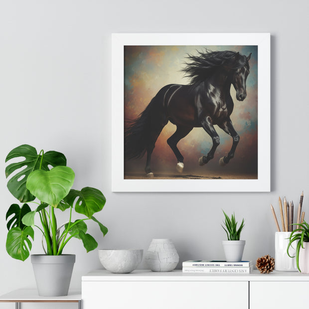 Elegant Black Horse Framed Poster, Horse Wall Art, Equestrian Decor, Animal Lover Gift, Home Office Decoration