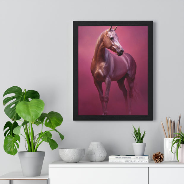 Elegant Horse Vertical Framed Poster, Farmhouse Decor, Animal Art Print, Gift for Horse Lovers, Equine Wall Art