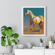 Golden Horse Vertical Framed Poster, Modern Wall Art, Equestrian Decor, Animal Lover Gift, Home Aesthetic