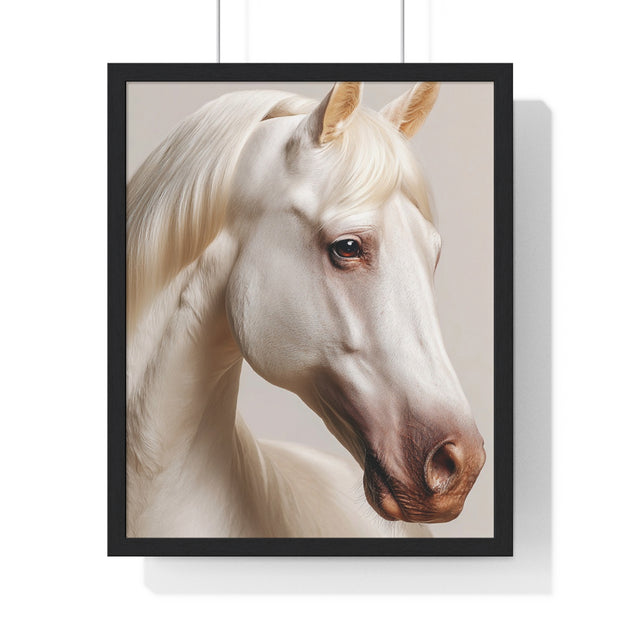 Elegant White Horse Art, Vertical Framed Poster, Horse Decor, Animal Lover Gift, Wall Art, Home Gallery Display