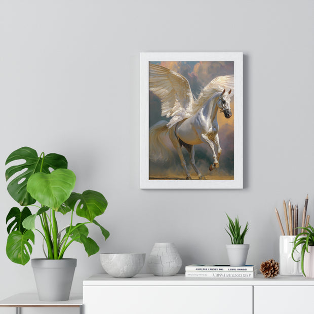 Majestic Pegasus Vertical Framed Poster | Wall Art, Home Decor, Equine Art, Gift for Horse Lovers, Fantasy Art