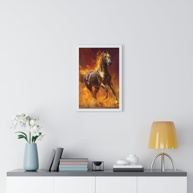 Majestic Fire Horse Vertical Framed Poster, Horse Wall Art, Equestrian Decor, Gift for Animal Lovers, Unique Home Decor