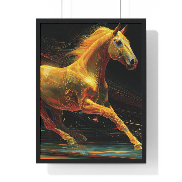 Golden Horse Art Vertical Framed Poster, Equestrian Home Decor, Gallery Wall Artwork, Horse Lover Gift, Vibrant Animal Print