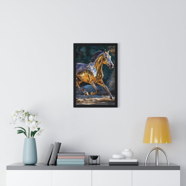 Golden Horse Framed Poster, Equestrian Art, Animal Lover Gift, Home Decor, Wall Art, Gift for Horse Enthusiasts