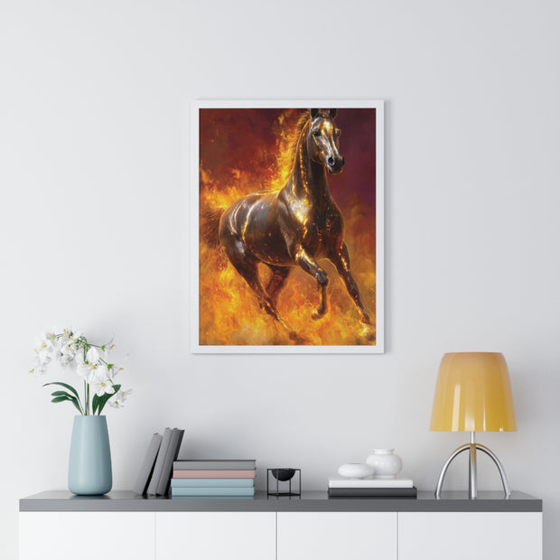 Majestic Fire Horse Vertical Framed Poster, Horse Wall Art, Equestrian Decor, Gift for Animal Lovers, Unique Home Decor