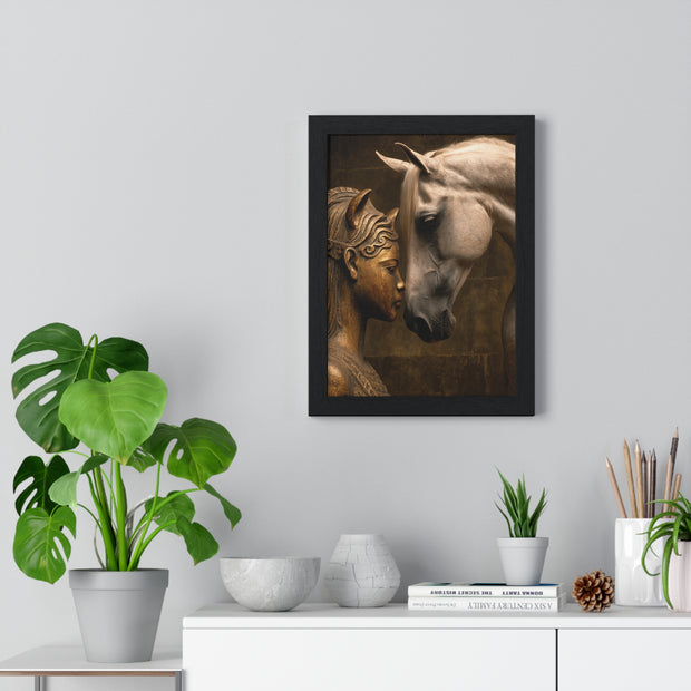 Horse and Statue Framed Art Print, Nostalgic Wall Decor for Horse Lovers, Unique Gift for Home, Equestrian Art, Equine Themed Wall Art