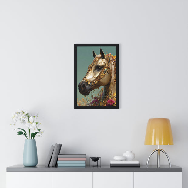 Golden Horse Framed Art Print, Elegant Home Decor, Gift for Animal Lovers, Equine Art, Wall Decoration